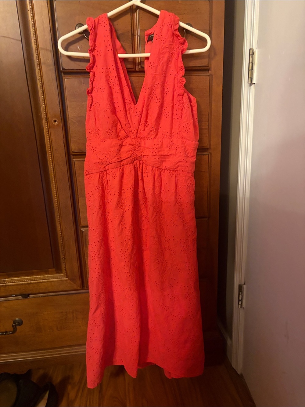 Women’s Orange Eyelet V-Neck Sleeveless Dress